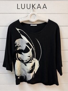 LUUKAA – Black Artistic Print Top – Size 10